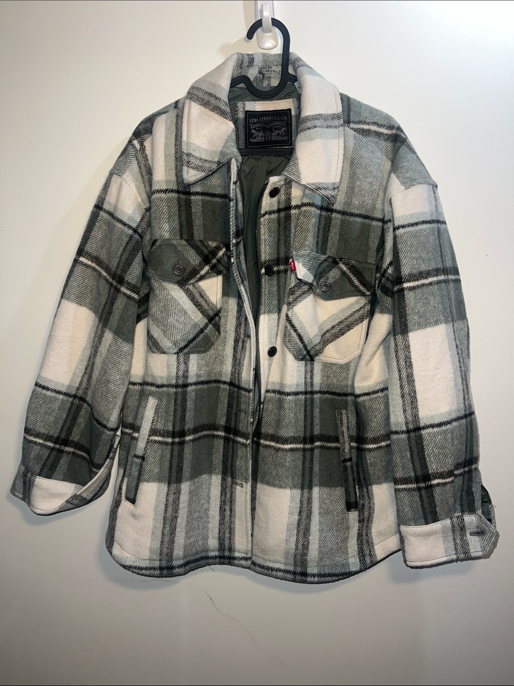 Levi's Olive Green & Cream Plaid Shacket Jacket